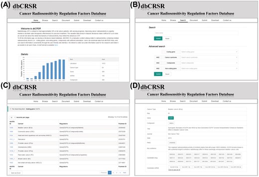 dbCRSR website screen shots illustrating the general search process. (A) The dbCRSR home page. (B–D) A step-by-step example of the searching process.
