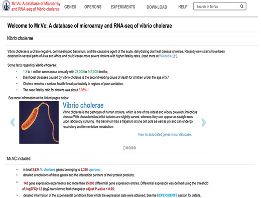 Interface of Mr.Vc database homepage.