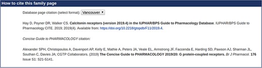 A screenshot of the citations on a GtoPdb web page.