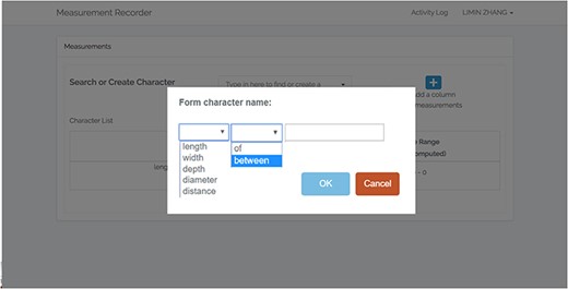 New feature: Character formation dialog in Measurement Recorder to ensure consistency in character naming with of/between (length of leaf is accepted, but not leaf length).