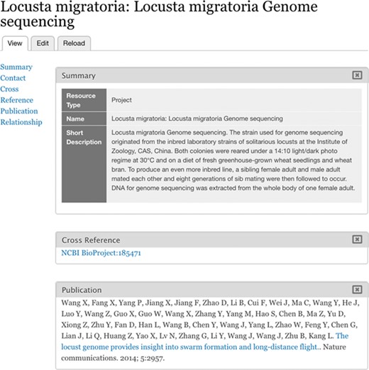 Imported BioProject. BioProject 185471 is stored as a Chado Project record.