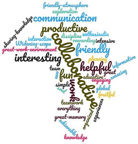 The hackathon as seen by the participants. The figure was generated using https://www.wordclouds.com.