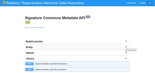 ReMeDy API. The ReMeDy API is based on the underlying Signature Commons architecture, which provides extensive documentation of the API functionalities.