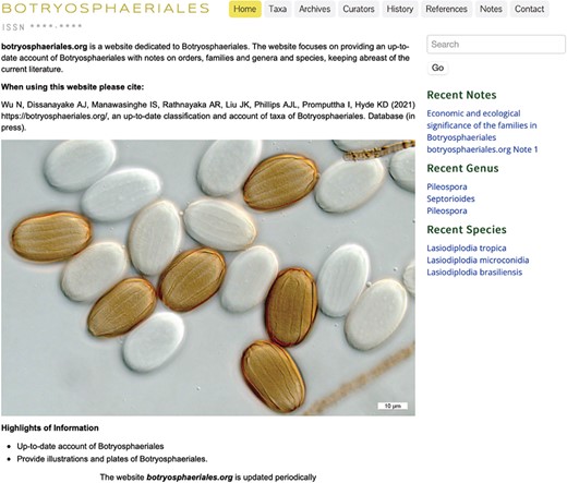 The homepage of Botryosphaeriales webpage.
