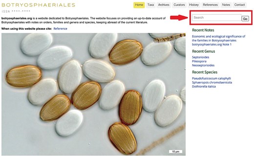 Red arrow indicates search tool to enter the taxon name.