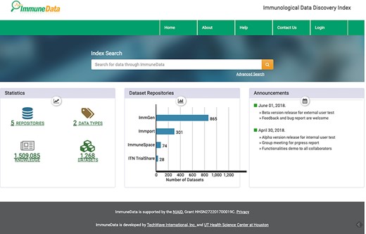 The landing page of ImmuneData.org.