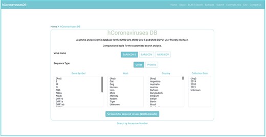 Nucleotide and protein sequences search interface for the SARS-CoV, SARs-CoV-2, and MERS-CoV.