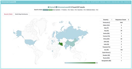 Customized BLST search of the hCoronavirusesDB. BLAST search query interface and BLAST.