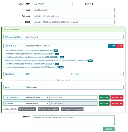 DisProt submission form for external users.