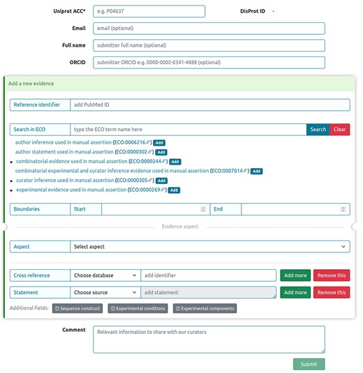 DisProt submission form for external users.