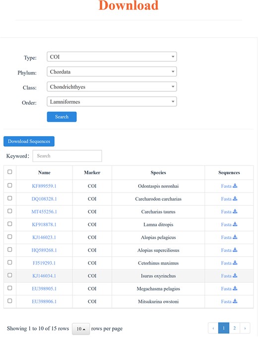 Download page and an example of the download result.