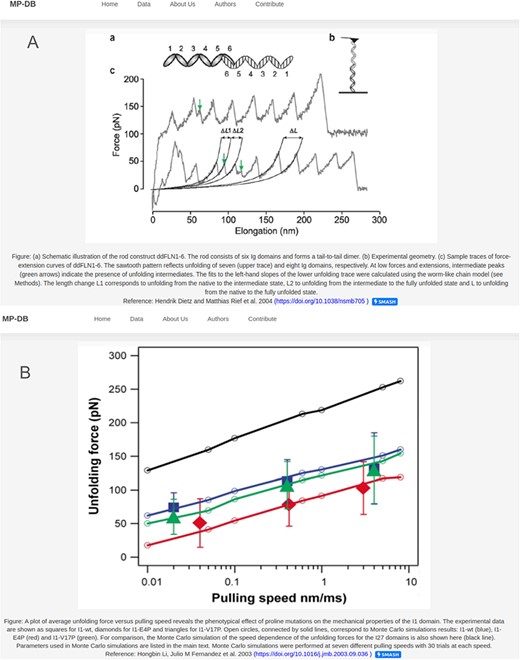 Examples of the detail page that opens when clicking on the protein name