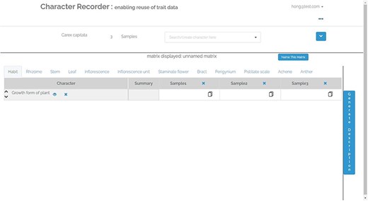 The matrix page of Character Recorder.