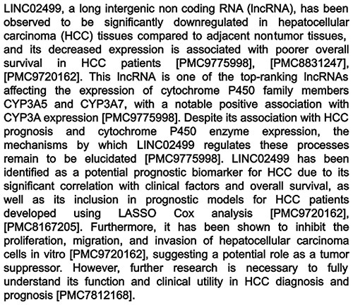 Example summary generated by the tool. This example is an lncRNA, examples for other RNA types can be found in Appendix C of the Supplementary material.