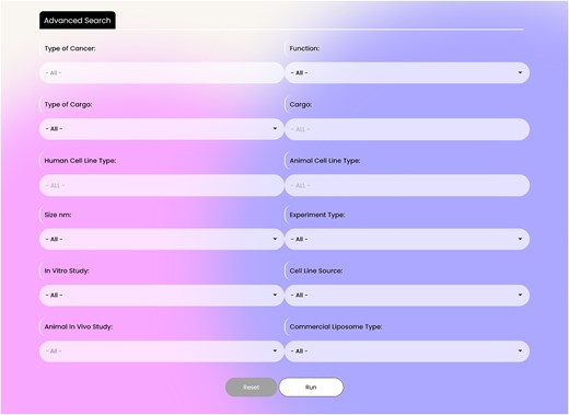 LCDD interface—advanced search.