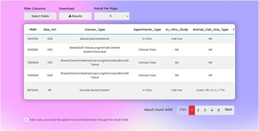 LCDD interface—search results.