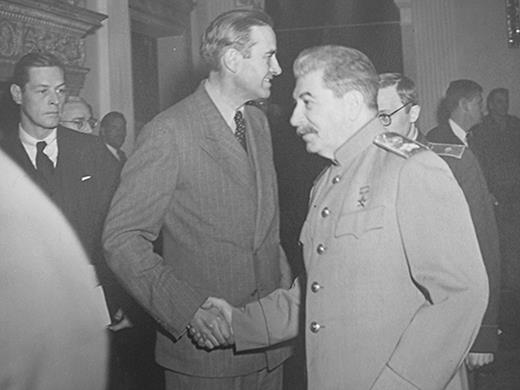 Harriman and Stalin increasingly had difficulty seeing eye to eye. Bohlen looks on grimly in this Yalta photograph. Courtesy Library of Congress. My thanks to Douglas Snyder for help in obtaining this image.