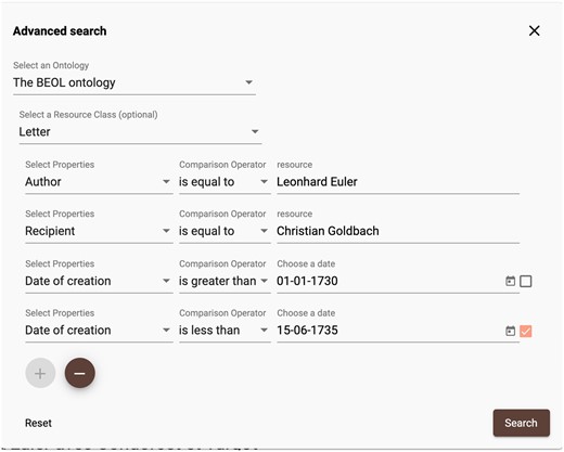 Search for correspondence with date interval.
