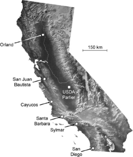Parasitoid research sites in 2006.