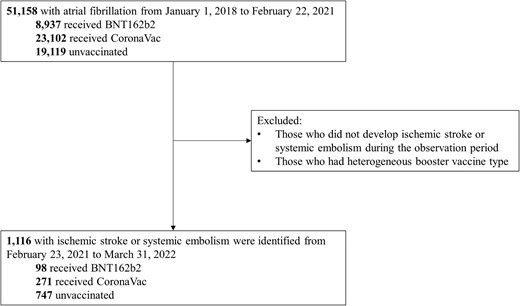 Inclusion and exclusion criteria of self-controlled case series analysis for ischaemic stroke or systemic embolism.