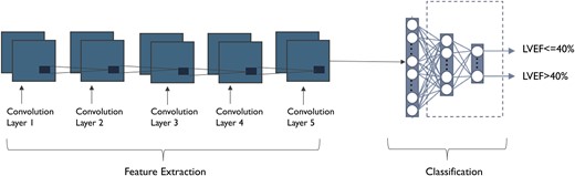 Ambulatory electrocardiogram-convolutional neural network model architecture to detect low ejection fraction. Input to the model is scalograms (image) of single-lead ambulatory electrocardiogram signal.