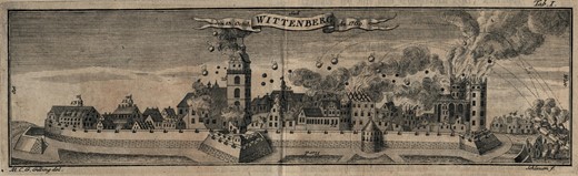 The bombardment. Georgi, Wittenbergische Klage-Geschichte (1760). Image by permission of SLUB Dresden, http://digital.slub-dresden.de/id334313465/10 (CC-BY-SA 4.0).