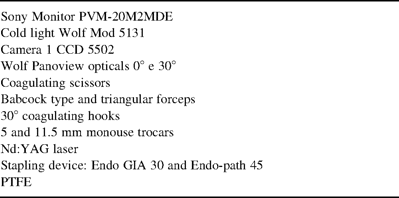 Video-thoracoscopic equipment employed