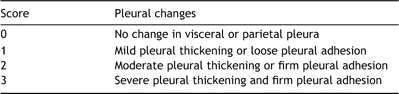 Scoring of pleural thickening and adhesion