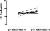 Changes in VO2/max in patients undergoing preoperative pulmonary rehabilitation.
