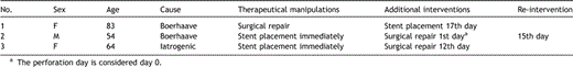 Demographics and manipulations in patients with oesophageal perforation