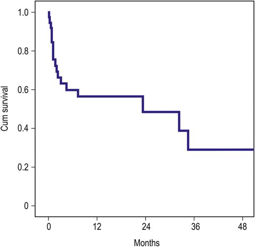 Survival (Kaplan–Meier curve): all patients (n = 43).