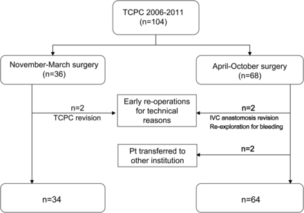 Patient (Pt) selection algorithm. IVC: inferior vena cava; TCPC: total cavopulmonary connection.