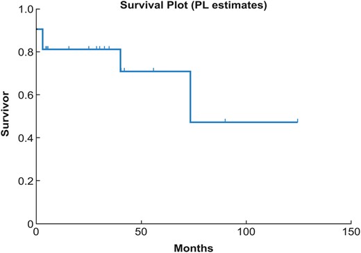 Estimated survival after completion of two-stage hybrid extensive repair using the Kaplan–Meier methodology. PL: product limit.