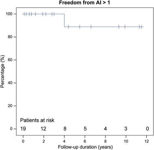Freedom from greater than mild aortic regurgitation.