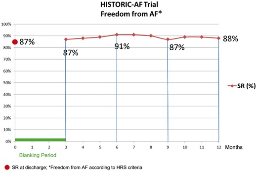 Freedom from AF at 12 months in patients who underwent hybrid ablation. AF: atrial fibrillation.