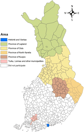 Figure 1 The areas in the FINRISKI 2002 study.