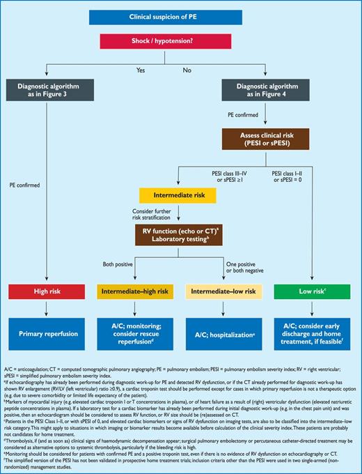 Risk-adjusted management strategies in acute PE (see Table 9 for definition of the risk categories).