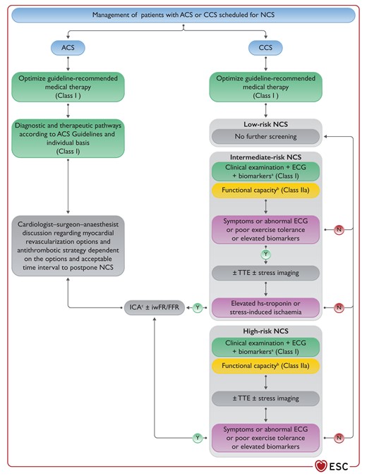 Management of patients with acute or chronic coronary syndrome scheduled for non-cardiac surgery.