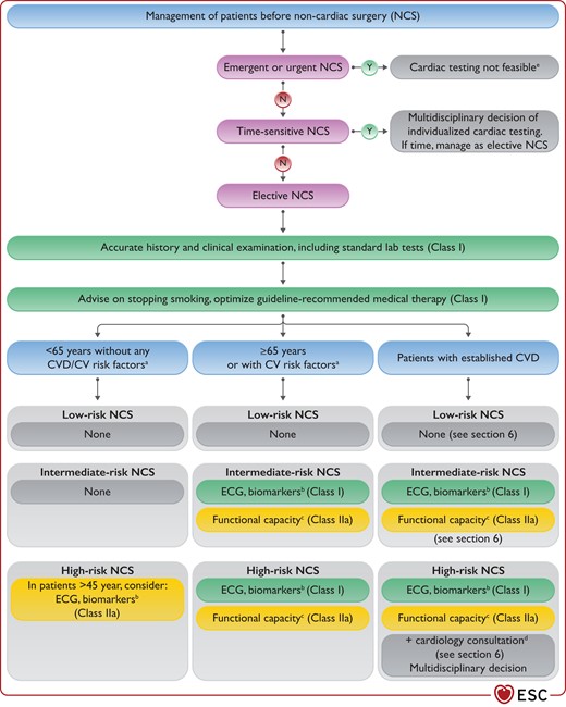 Pre-operative assessment before non-cardiac surgery.