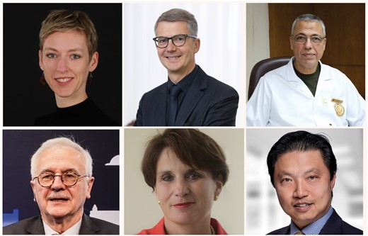 Top (from left): Nicolle Kränkel, Stephan Windecker, and Khaled A. Azim Shokry; bottom (from left): William Wijns, Isabelle van Gelder, and Andre Ng.