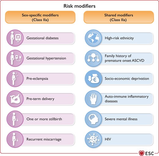 Cardiovascular disease risk modifiers to consider for up-classification of risk.