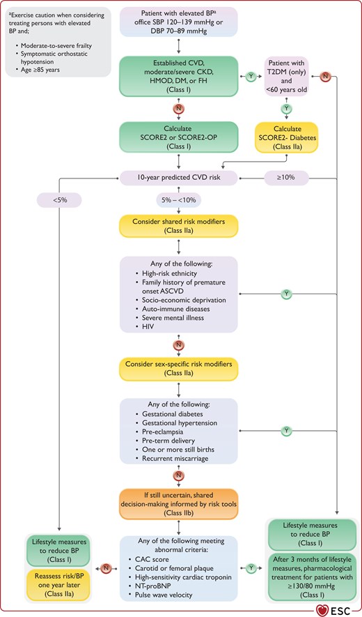Summary of cardiovascular disease risk-stratification approach for blood pressure treatment in adults with elevated blood pressure.