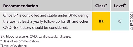 Recommendations for follow-up in patients with treated hypertension (see Evidence Table 33)