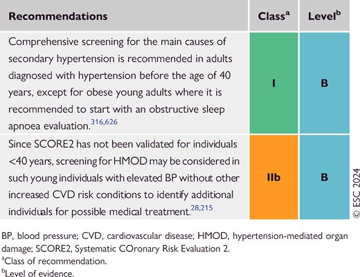 Recommendations for managing hypertension in young adults (see Evidence Tables 36 and 37)
