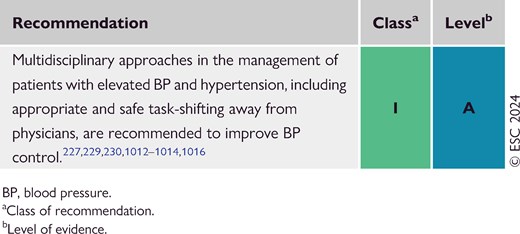 Recommendations for multi/interdisciplinary blood pressure management (see Evidence Table 49)