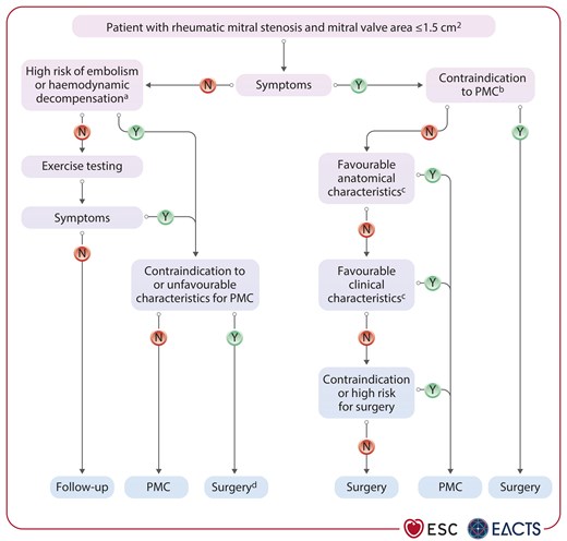 Management of clinically severe rheumatic mitral stenosis (mitral valve area ≤1.5 cm2).
