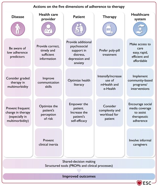 Actions on the five dimensions of adherence to therapy.