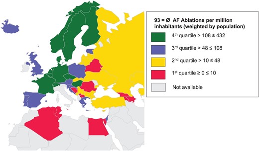 Atrial fibrillation ablations in the ESC countries in 2014.