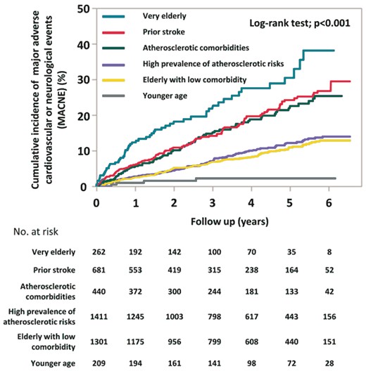 Kaplan–Meier curves for MACNE during follow-up period. MACNE, major adverse cardiovascular or neurological events.