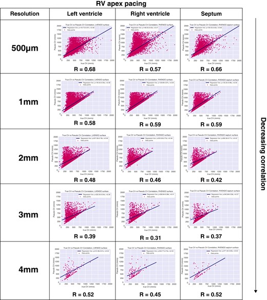 Correlation coefficients between mapped 3D CV and 2D CV. CV, conduction velocity; 2D, two-dimensional; 3D, three-dimensional.